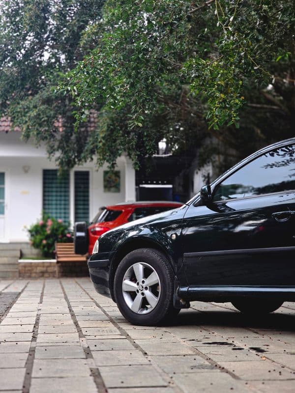 Cars parked in a residential driveway