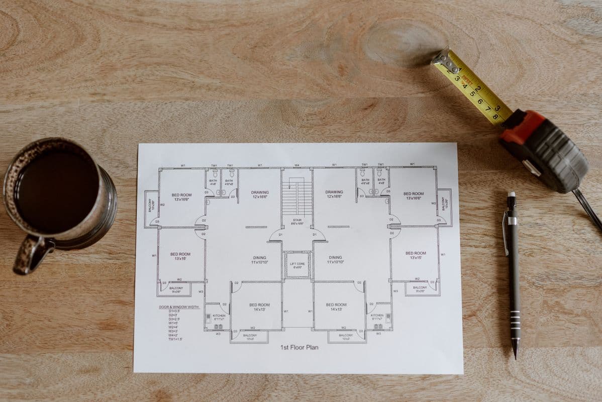 Tape measure on an architectural blueprint